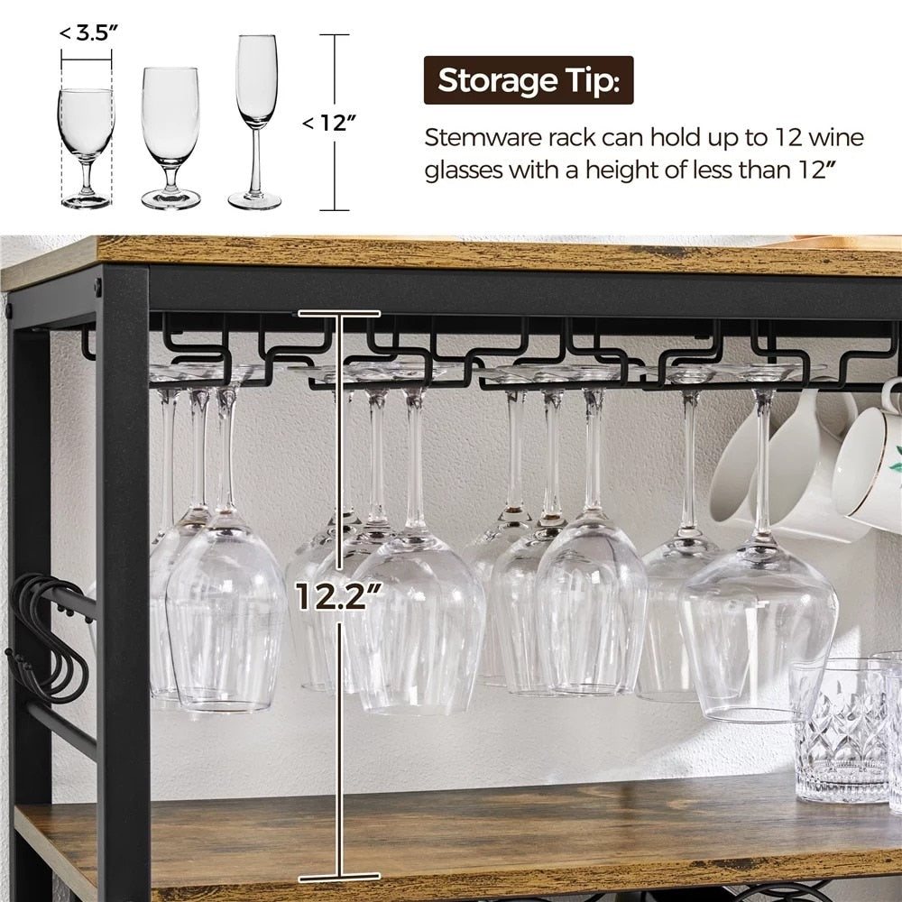 3-Tier Wine Rack Freestanding with Glass Holder 12 Bottles Home Bar
