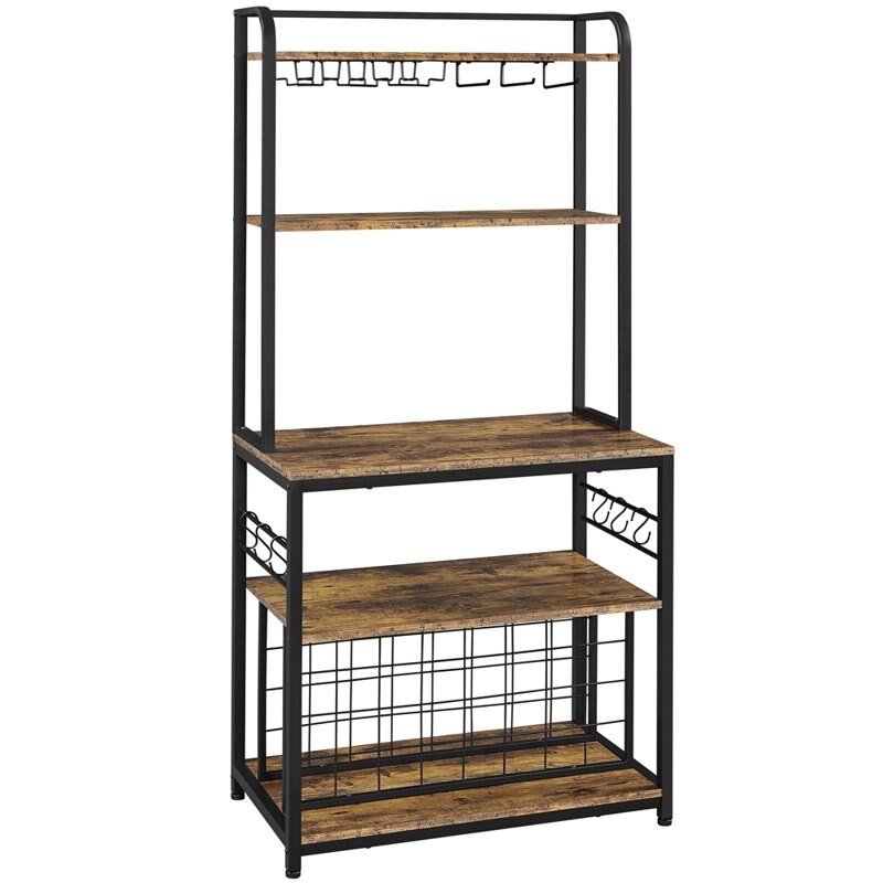 65-inch Wine Bakers Rack with Glass Holder and Wine Storage for Home Bar