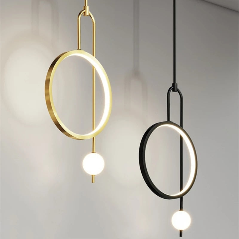 Gold Ring Pendant Light - Modern Ball Led
