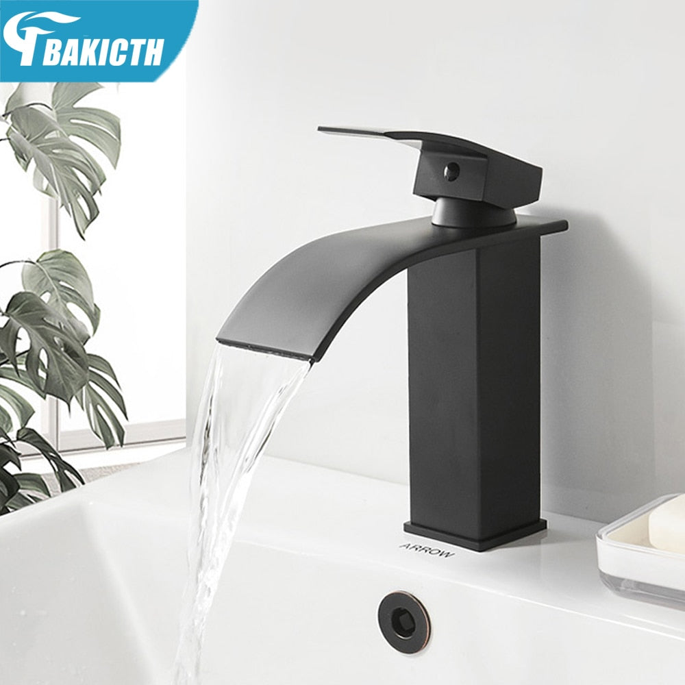 Waterfall Basin Sink Faucet Black Faucets Brass Bath Faucets
