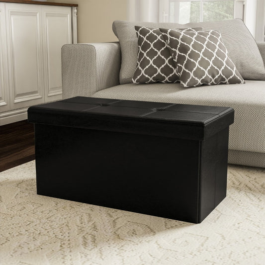 Large Foldable Storage Bench Ottoman Tufted Faux Leather Organizer by Lavish Home